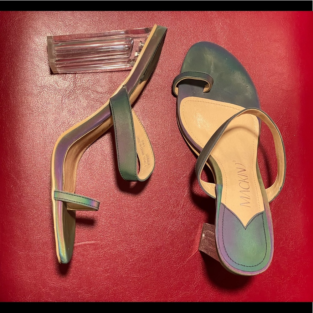 Reflective heeled sandals